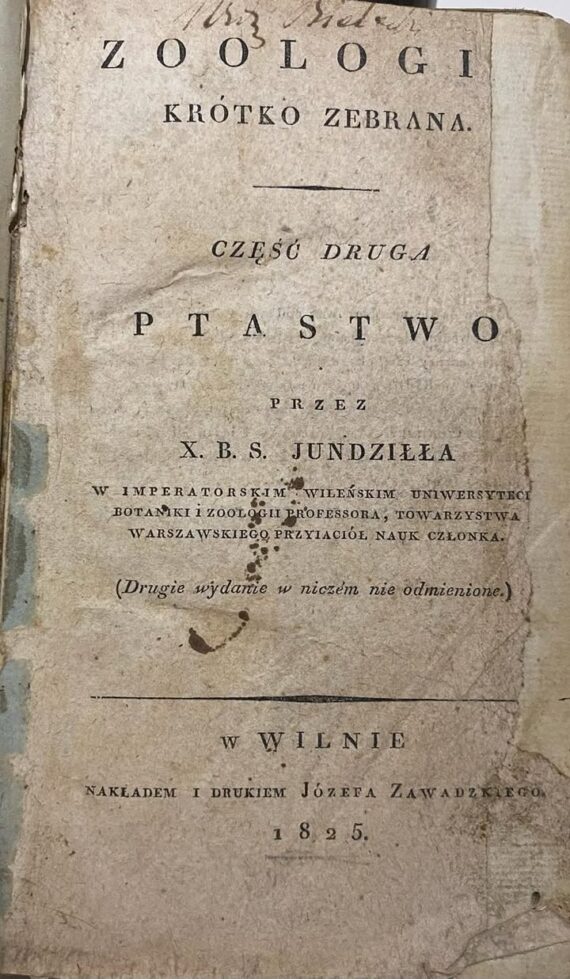 B.S. Jundziłł. Zoologia krótko zebrana. Część druga. Ptastwo. (1825)