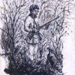 Карусь Каганец. Эскіз паляўнічага з сабакам (магчымы аўтапартрэт). Год невядомы